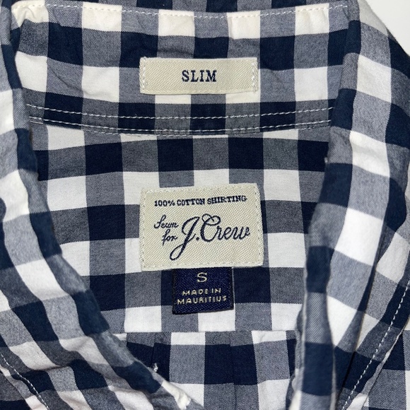 J. Crew Navy and White Gingham button-down, 100% cotton, Men’s Slim S - Picture 3 of 4